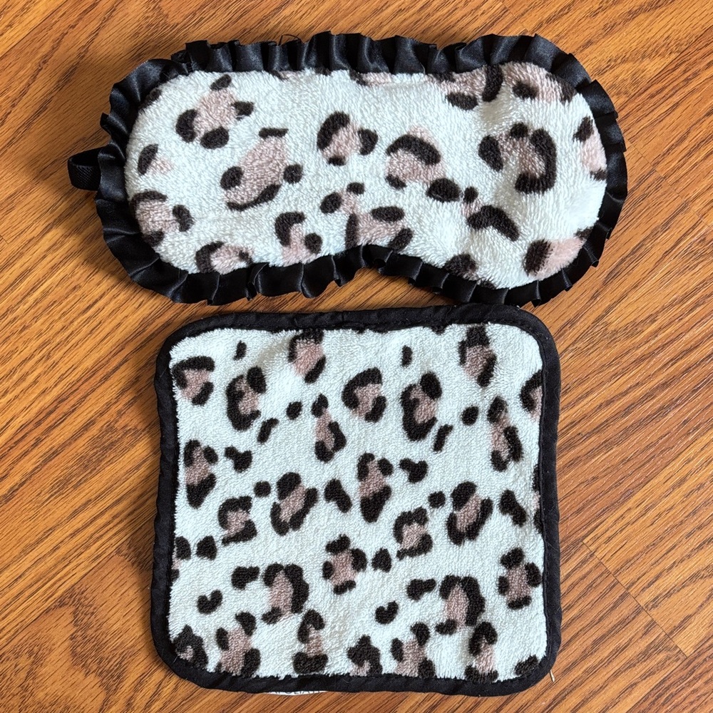 Animal print eye mask and makeup remover cloth